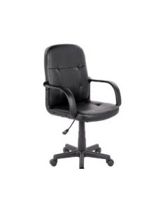 Black Office Swivel Chair Faux Leather Low Back