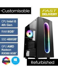 Intel i5 4570 8GB 480GB RX580 W10H, Sauron v1.5 Refurb Gaming PC