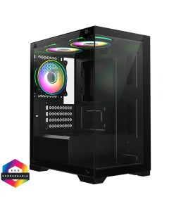 CiT Range Black mATX Gaming Case with Tempered Glass Front/Side Panels