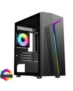 CiT Alpha Black mATX PC Gaming Case, ARGB LED Strip, 120mm ARGB Fan