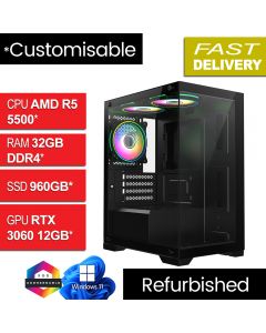 AMD Ryzen 5 5500, RTX 3060 12GB, W11H, Range Blk Refurb Gaming PC