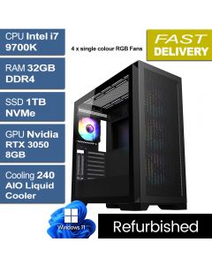 Intel i7 9700K RTX 3050 W11H, Creator Black Refurb Gaming PC